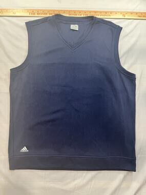 Mens Adidas Sweater Vest Sz L Navy 3 Strip Upper Back V Neck Knit
